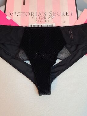Y2K Victoria's Secret Glitter Velvet Mesh Cut-out Open Back Cheeky Panty Lg